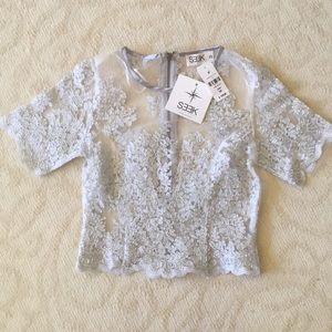 BNWT LF Seek the Label Silver Embroidery Mesh Top